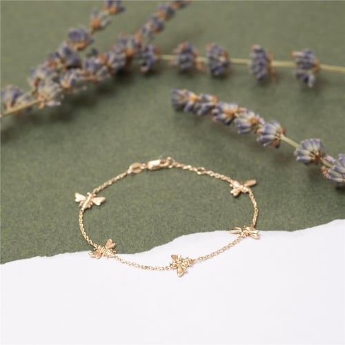 Goldstore-14K 18K Gold Bee Bracelet, Dainty Bumblebee Real Gold Bracelet, Honey Bee Rose Gold Bracelet Gift for Mom Gift for Her, Girlfriend Gift