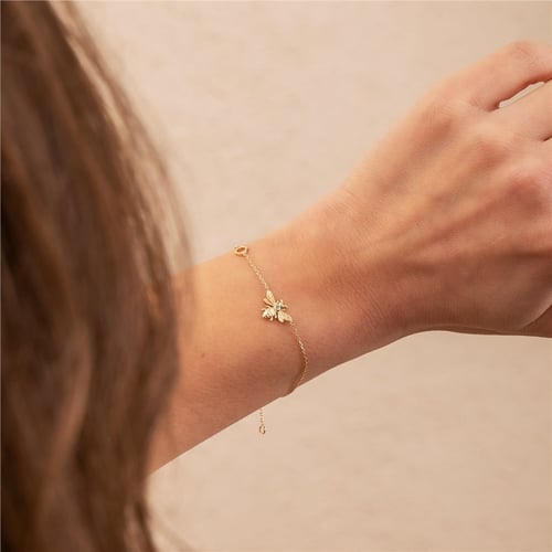 Goldstore-14K 18K Gold Custom Birthstone Bee Honeycomb Bracelet, Dainty Bumblebee Bracelet with Hexagon, Personalized Bee Bracelet, Gift For Her