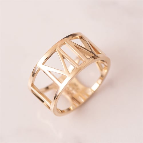Goldstore-14k 18k Gold Custom Roman Numerals Ring, Personalize Wedding Date Band Ring, Custom Class Graduation Gift Ring, Solid Gold Anniversary Gift