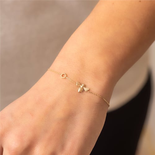Goldstore-14K 18K Solid Gold Bee Bracelet With Honeycomb, Dainty Bumblebee Bracelet with Hexagon, Honey Bee Comb Bracelet, Cute Gift for Valentine