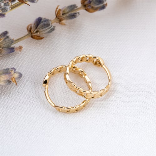 Goldstore-14K 18K Solid Gold Curb Chain Hoop Earring, Gourmet Cuban Chain Earrings, Dainty Everyday Chain Earring, Long Chunky Chain Earrings For Her
