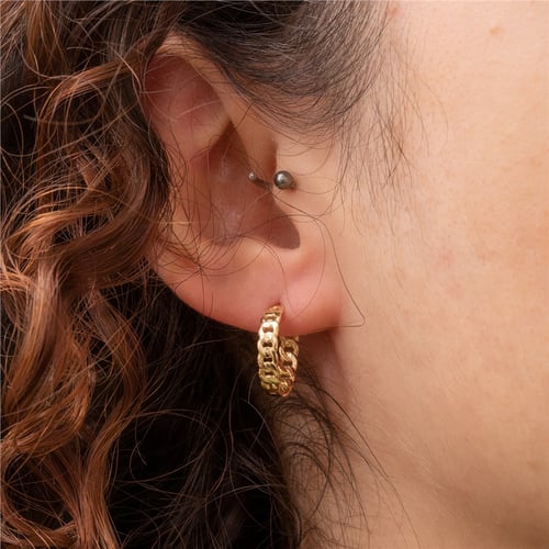 Goldstore-14K 18K Solid Gold Curb Chain Hoop Earring, Gourmet Cuban Chain Earrings, Dainty Everyday Chain Earring, Long Chunky Chain Earrings For Her