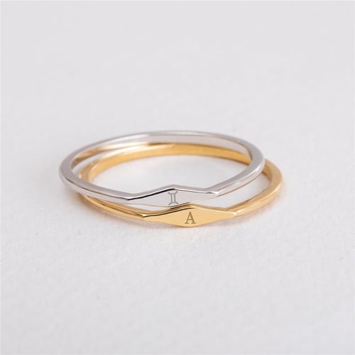 Goldstore-14k 18K Solid Gold Custom Initial Ring, Thin Band Personalized Ring, Cute Everyday Ring, Tiny Stylish Ring, Ring Lovers, Gift For Her