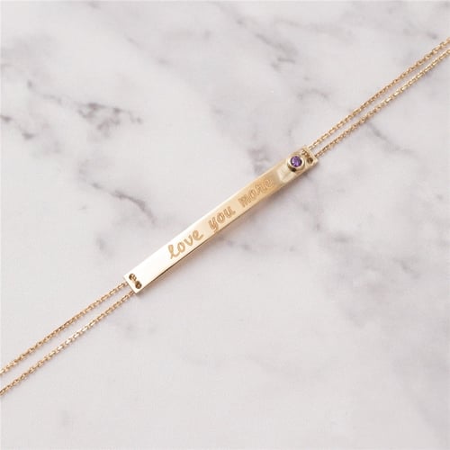 Goldstore-14k 18k Solid Gold Custom Name Engrave Bar Bracelet, Elegant Personalized Custom Birthstone Bracelet is Great Gift For Her. Valentine's Gift