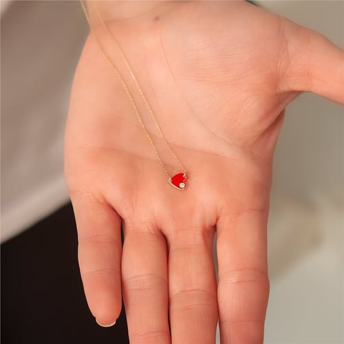 Goldstore-14k 18k Solid Gold Diamond Enamel Heart Anklet, Red Enamel Diamond Heart Anklet, 0.02ct Genuine Diamond Enamel Gold Heart Mini Anklet