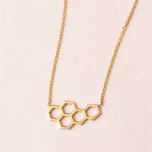 Goldstore-14K 18K Solid Gold Honeycomb Necklace, Honeycomb Hexagon Necklace, Delicate Gold Beehive Necklace, Minimalist Necklace Great Gift for Her.