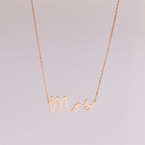 Goldstore-14k 18k Solid Gold Mrs Necklace, Real Gold Just Married Necklace, Cute Couple Necklace, Minimalis Everyday Jewelry, Bridal Shower Gift