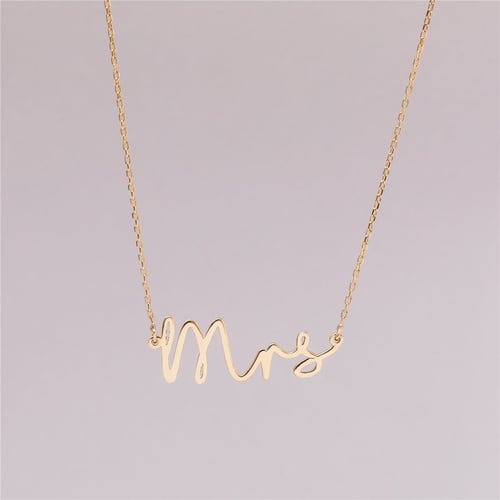 Goldstore-14k 18k Solid Gold Mrs Necklace, Real Gold Just Married Necklace, Cute Couple Necklace, Minimalis Everyday Jewelry, Bridal Shower Gift