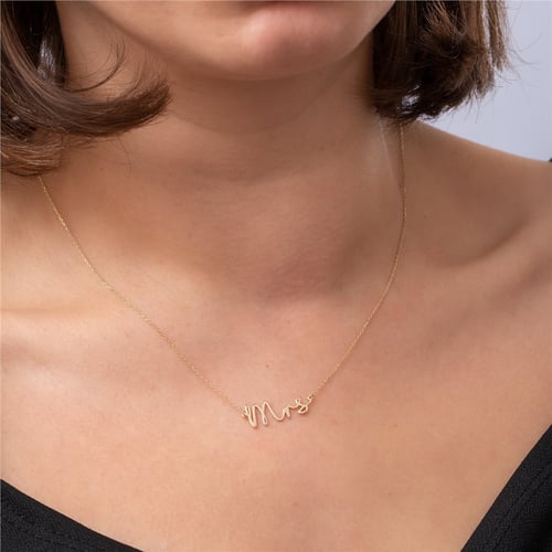 Goldstore-14k 18k Solid Gold Mrs Necklace, Real Gold Just Married Necklace, Cute Couple Necklace, Minimalis Everyday Jewelry, Bridal Shower Gift