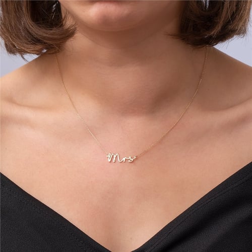 Goldstore-14k 18k Solid Gold Mrs Necklace, Real Gold Just Married Necklace, Cute Couple Necklace, Minimalis Everyday Jewelry, Bridal Shower Gift