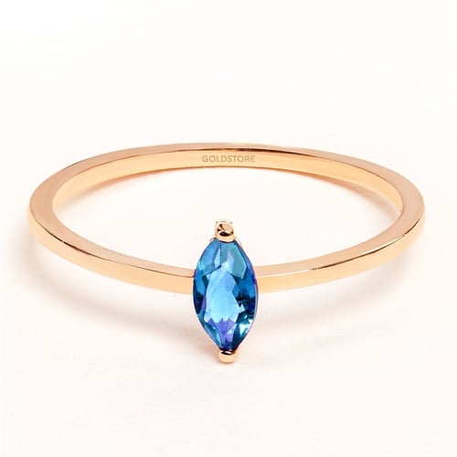 Goldstore-14K 18K Solid Gold Simple Marquise Ring, Dainty Natural Marquise Diamond or Gemstones Ring is a Great Gift For Her. Gift For Women
