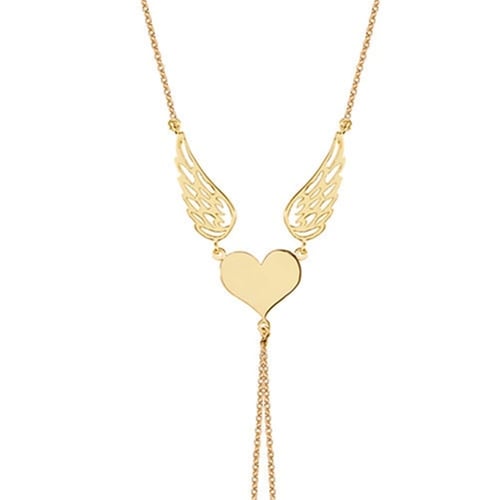 Goldstore-14K Gold Heart and Angel Wings Chain Ring Bracelet, Dainty Angel Wings Slave Bracelet is a Great Gift For Her. Sahmeran Bracelet