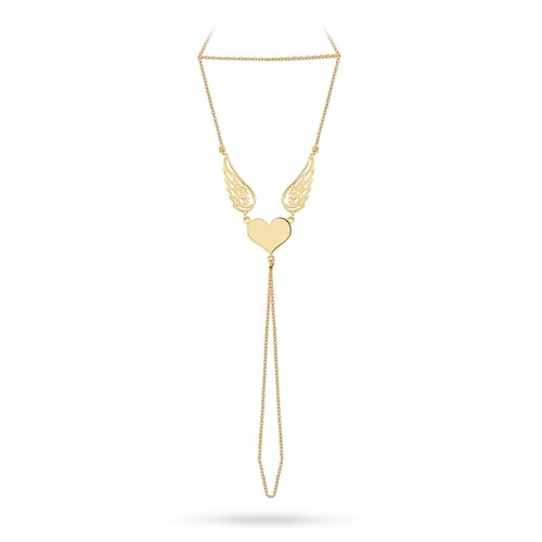 Goldstore-14K Gold Heart and Angel Wings Chain Ring Bracelet, Dainty Angel Wings Slave Bracelet is a Great Gift For Her. Sahmeran Bracelet