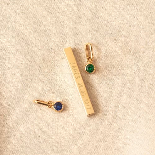 Goldstore-14K Solid Gold 4 Sides Bar Necklace, Personalized Cz Birthstone Gold Bar Necklace, Custom Coordinate Vertical Bar Necklace, Gift for Mom.