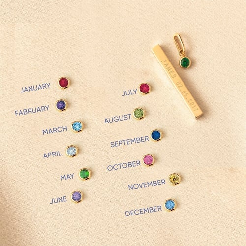 Goldstore-14K Solid Gold 4 Sides Bar Necklace, Personalized Cz Birthstone Gold Bar Necklace, Custom Coordinate Vertical Bar Necklace, Gift for Mom.