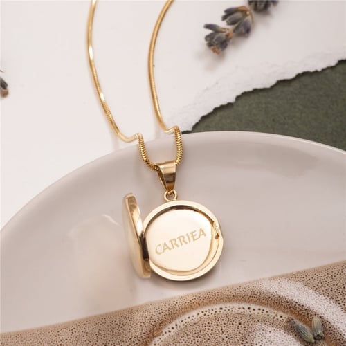 Goldstore-14K Solid Gold Custom Locket Pendant, Two Photo Heart Shaped Locket , Round Keepsake Locket , Oval Memorial Family Jewelery, Gift For Her