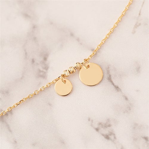 Goldstore-14k Solid Gold Disc Bracelet/Anklet, Custom Initial Engrave Gold Disc Coin Charm Bracelet, Real Gold Multiple Letter Disc Bracelet Gift For