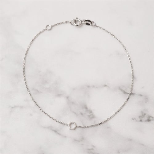 Goldstore-14k Solid Gold Hexagon and Birthstone Bracelet, Single Honeycomb and Cz Birthstone Dainty Bracelet is a Great Gift For Her. Bridesmaid Gift