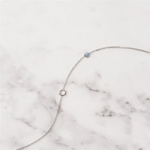 Goldstore-14k Solid Gold Hexagon and Birthstone Bracelet, Single Honeycomb and Cz Birthstone Dainty Bracelet is a Great Gift For Her. Bridesmaid Gift