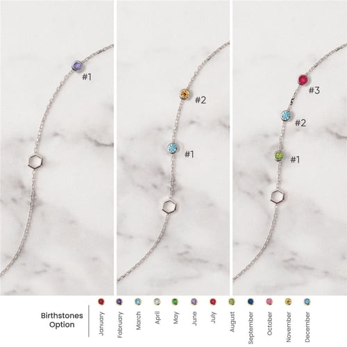 Goldstore-14k Solid Gold Hexagon and Birthstone Bracelet, Single Honeycomb and Cz Birthstone Dainty Bracelet is a Great Gift For Her. Bridesmaid Gift