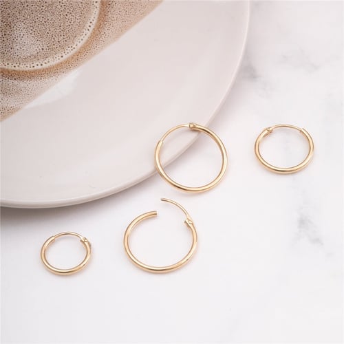 Goldstore-14K Solid Gold Hoop Earrings, Dainty Thin Wire Hoops, Delicate Everyday Earrings, Large - Medium - Small Wire Hoop Earrings, Gift For Her
