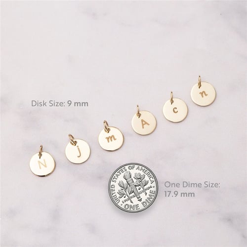 Goldstore-14K Solid Gold Minimal Initial Disk Necklace, Personalized Dainty lowercase or uppercase letter Pendant, Mothers Letter Disc Charm Necklace.