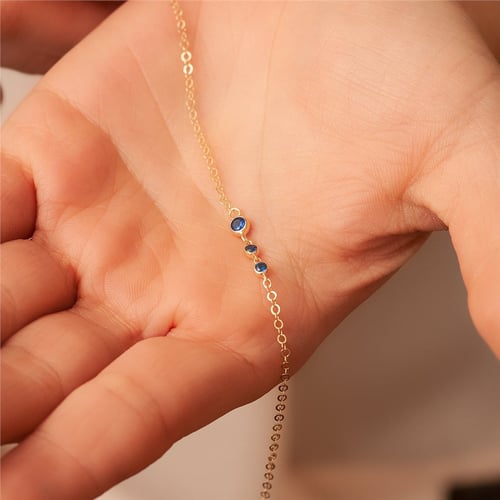 Goldstore-14K Solid Gold Trio Birthstone Bracelet, Real Solid Gold Lady's Dainty Bracelet, Minimalist Bracelet, Custom Birthstone Gold Chain Bracelet