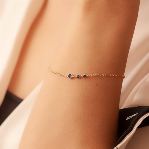 Goldstore-14K Solid Gold Trio Birthstone Bracelet, Real Solid Gold Lady's Dainty Bracelet, Minimalist Bracelet, Custom Birthstone Gold Chain Bracelet