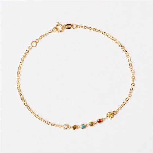 Goldstore-14K Solid Gold Trio Birthstone Bracelet, Real Solid Gold Lady's Dainty Bracelet, Minimalist Bracelet, Custom Birthstone Gold Chain Bracelet