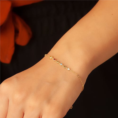 Goldstore-14K Solid Gold Trio Birthstone Bracelet, Real Solid Gold Lady's Dainty Bracelet, Minimalist Bracelet, Custom Birthstone Gold Chain Bracelet