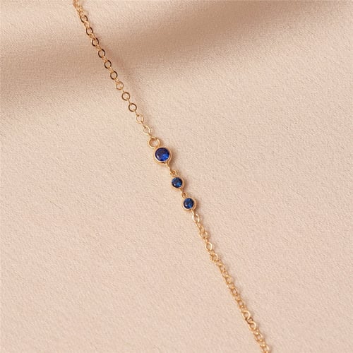 Goldstore-14K Solid Gold Trio Birthstone Bracelet, Real Solid Gold Lady's Dainty Bracelet, Minimalist Bracelet, Custom Birthstone Gold Chain Bracelet