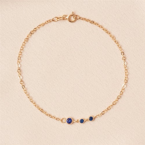Goldstore-14K Solid Gold Trio Birthstone Bracelet, Real Solid Gold Lady's Dainty Bracelet, Minimalist Bracelet, Custom Birthstone Gold Chain Bracelet