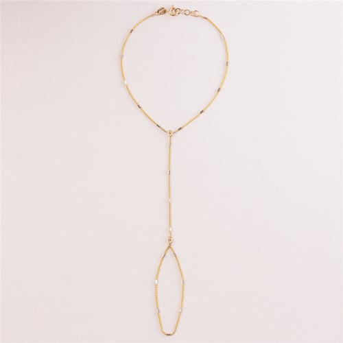 Goldstore-14K Solid Gold Wheat Chain Ring Bracelet, Elegant Everyday Slave Bracelet, Hand Chain Lariat Finger Bracelet, Handlet Jewelry for Her
