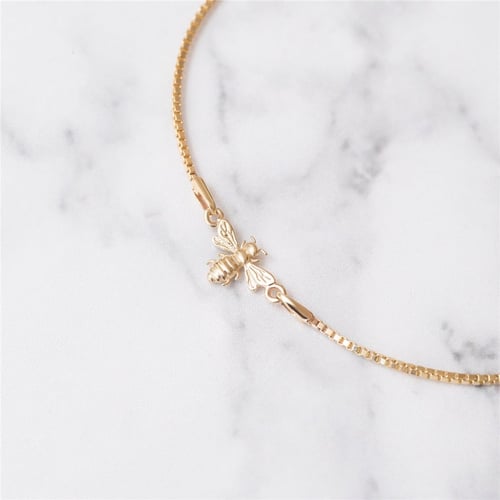 Goldstore-14k Yellow Gold Bee Bracelet With Birthstone Charm, Dainty Bumble Bee Bracelet with Box Chain, Honey Bee Bracelet Gift for Mom Gift for Her