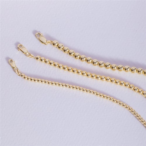 Goldstore-3mm 4mm 5mm Gold Ball Bead Bracelet, Stacking Beaded Ball Bracelet in 14k real Gold, Simple Plain Shiny Yellow Gold Ball Bracelet For Her