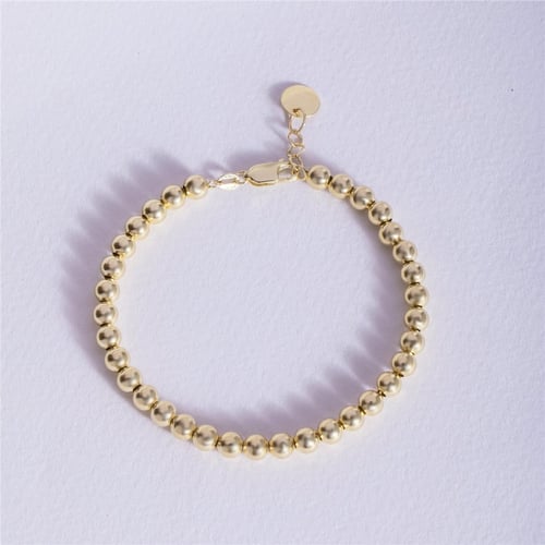 Goldstore-3mm 4mm 5mm Gold Ball Bead Bracelet, Stacking Beaded Ball Bracelet in 14k real Gold, Simple Plain Shiny Yellow Gold Ball Bracelet For Her