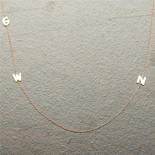 Goldstore-Dainty Initial 14k Gold Necklace, Sideways Minimal Initial Necklace, Gold Letters Birthstone Necklace, Multiple 1 2 3 4 Letters Necklace.