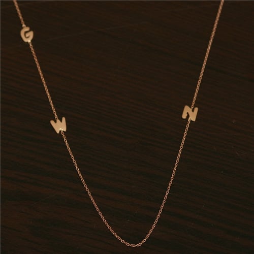 Goldstore-Dainty Initial 14k Gold Necklace, Sideways Minimal Initial Necklace, Gold Letters Birthstone Necklace, Multiple 1 2 3 4 Letters Necklace.