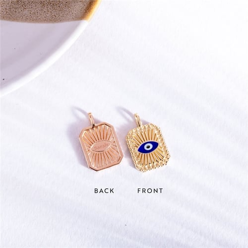 Goldstore-Evil Eye Fluted Disc Medallion Pendant 14K 18K Solid Gold, Enamel Evil Eye Ballerina Custom Backside Engrave Pendant, Sunlight Eye Pendant