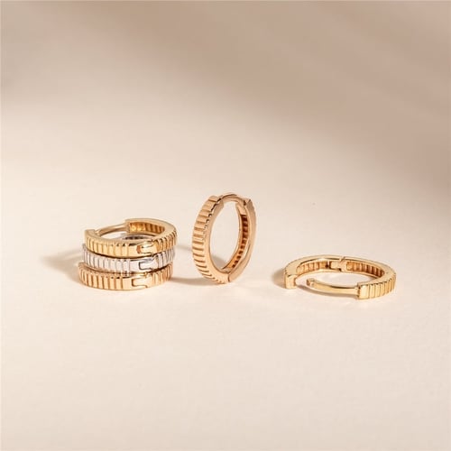 Goldstore-Gear Hinged Hoop Earrings, Serrated Ear Cuff, 14K 18K Solid Gold Hoop Earrings, Dainty Small Mini Sleeper Huggie, Round Stacking Conch Hoop