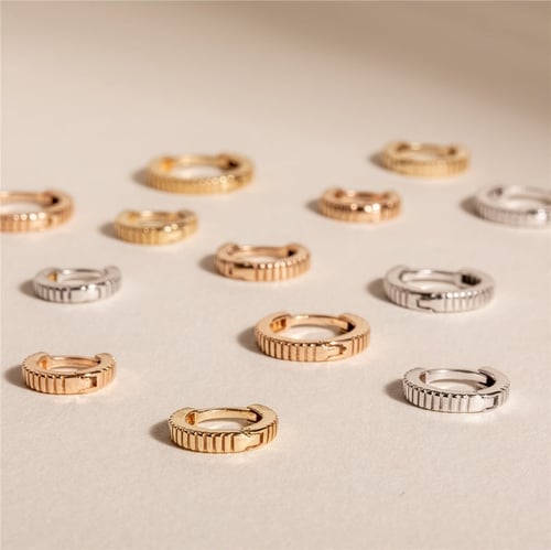 Goldstore-Gear Hinged Hoop Earrings, Serrated Ear Cuff, 14K 18K Solid Gold Hoop Earrings, Dainty Small Mini Sleeper Huggie, Round Stacking Conch Hoop