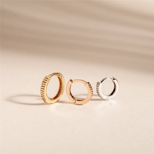 Goldstore-Gear Hinged Hoop Earrings, Serrated Ear Cuff, 14K 18K Solid Gold Hoop Earrings, Dainty Small Mini Sleeper Huggie, Round Stacking Conch Hoop