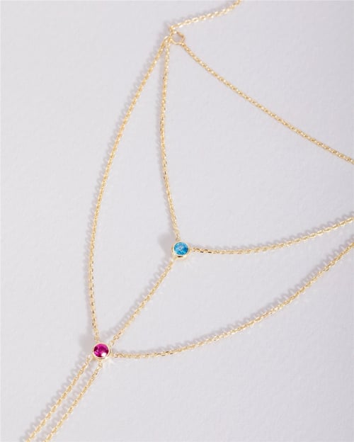 Goldstore-Hand Bracelet 14K 18K Solid Gold, Cz Birthstone Hand Chain Bracelet, Personalized Birthstone Gold Ring Bracelet is a Great Gif For Her