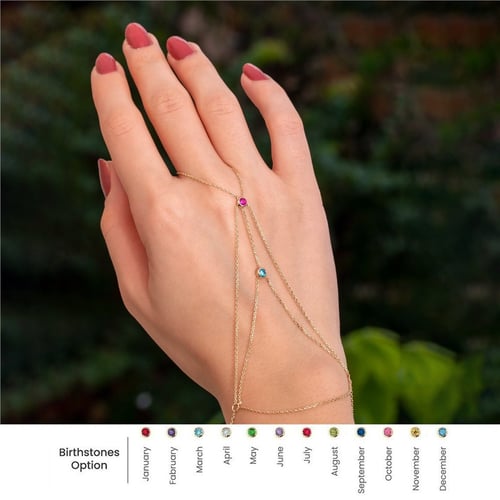 Goldstore-Hand Bracelet 14K 18K Solid Gold, Cz Birthstone Hand Chain Bracelet, Personalized Birthstone Gold Ring Bracelet is a Great Gif For Her