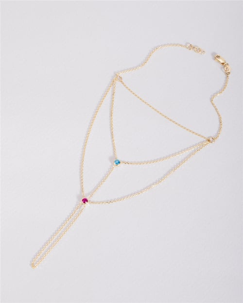 Goldstore-Hand Bracelet 14K 18K Solid Gold, Cz Birthstone Hand Chain Bracelet, Personalized Birthstone Gold Ring Bracelet is a Great Gif For Her