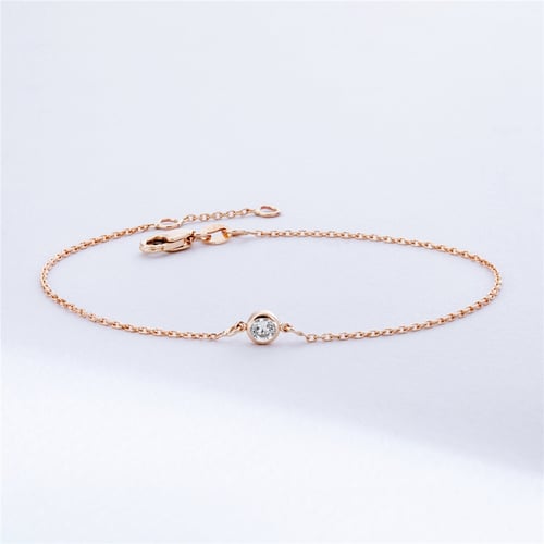 Goldstore-Solitaire Diamond Bracelet in 14K or 18K solid Gold, Bezel Set Dainty Diamond by the Yard Bracelet, Minimalist Diamond Bracelet Gift for Her