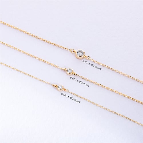 Goldstore-Solitaire Diamond Bracelet in 14K or 18K solid Gold, Bezel Set Dainty Diamond by the Yard Bracelet, Minimalist Diamond Bracelet Gift for Her