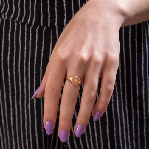Goldstore-Sunflower Signet Ring 14K 18K Solid Gold, Custom Letter Engrave Sunbeam Monogram Initial Ring, Personalize Sunburst Ring, Gift For Christmas