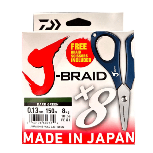 İp Misinalar Daiwa JBraid 8B Koyu Yeşil 150m İp Misina Makaslı - 0,20 MM