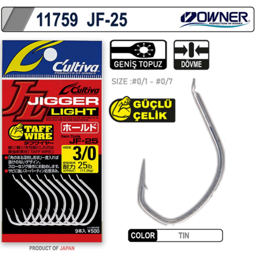 Tekli İğneler Owner 11759 JF-25 Jigger Light Jig İğnesi